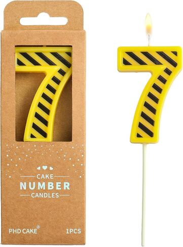 PHD CAKE 2.76 Inch Number 3 Construction Birthday Candles, Yellow and White Stripes Number Candles, Cake Number Candles, Party Celebration, Style Candle in Kuwait