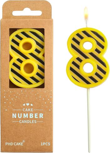 PHD CAKE 2.76 Inch Number 3 Construction Birthday Candles, Yellow and White Stripes Number Candles, Cake Number Candles, Party Celebration, Style Candle in Kuwait