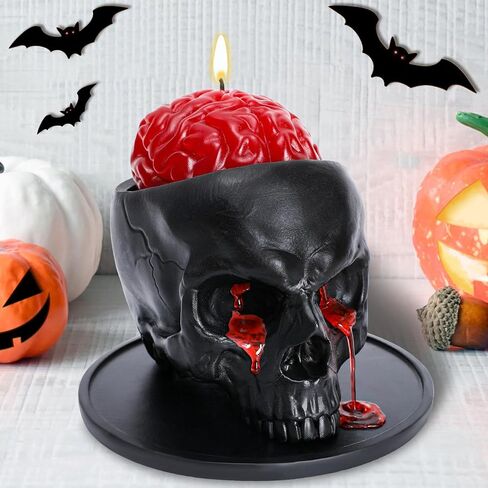 Halloween Decorations Indoor - Halloween Candle, Skull Bleeding Candle Gothic Decorations for Home Table Bar Indoor Room - Scary Halloween Decorations Indoor, Black in Saudi Arabia