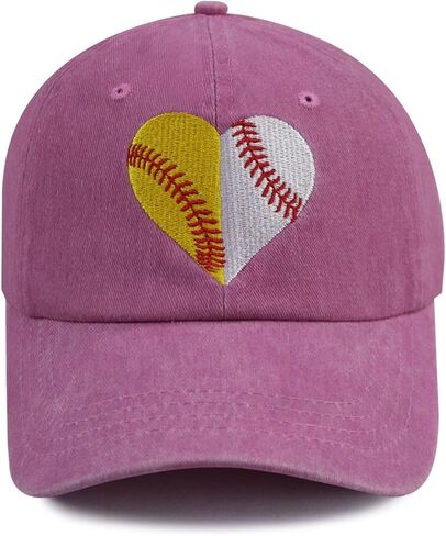 Baseball Softball Hat for Women, Funny Adjustable Cotton Sport Heart Baseball Cap in Kuwait