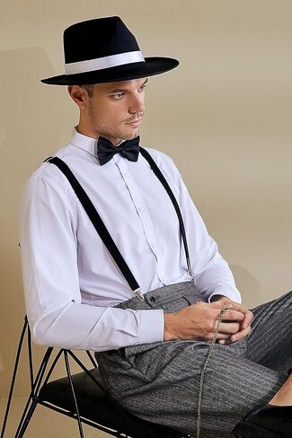 BABEYOND 1920s Mens Gatsby Gangster Costume Accessories Set 30s Manhattan Fedora Hat Suspenders in Saudi Arabia
