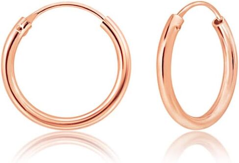 925 Sterling Silver 18K Rose Gold Plated TINY/SMALL/MEDIUM/LARGE Endless Hoops/Sleepers Earrings - Thickness 2 mm - Outer Diameter: 10, 12, 14, 16, 18, 20, 25, 30, 35, 40, 50, 60, 70, 80 mm in Saudi Arabia