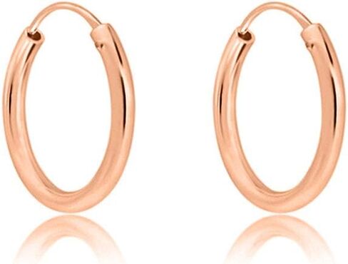 925 Sterling Silver 18K Rose Gold Plated TINY/SMALL/MEDIUM/LARGE Endless Hoops/Sleepers Earrings - Thickness 2 mm - Outer Diameter: 10, 12, 14, 16, 18, 20, 25, 30, 35, 40, 50, 60, 70, 80 mm in Saudi Arabia