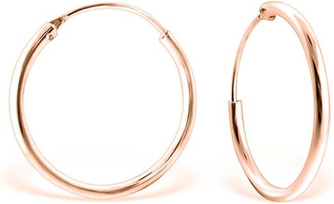 925 Sterling Silver 18K Rose Gold Plated TINY/SMALL/MEDIUM/LARGE Endless Hoops/Sleepers Earrings - Thickness 2 mm - Outer Diameter: 10, 12, 14, 16, 18, 20, 25, 30, 35, 40, 50, 60, 70, 80 mm in Saudi Arabia