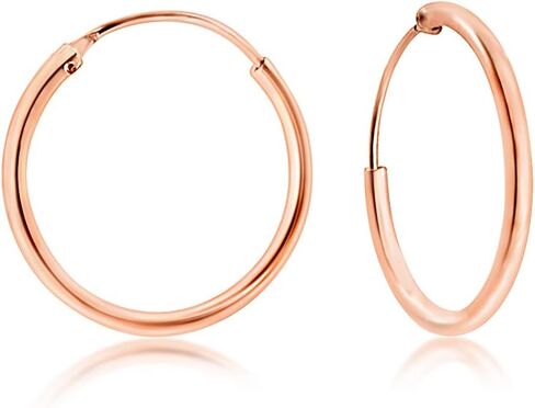 925 Sterling Silver 18K Rose Gold Plated TINY/SMALL/MEDIUM/LARGE Endless Hoops/Sleepers Earrings - Thickness 2 mm - Outer Diameter: 10, 12, 14, 16, 18, 20, 25, 30, 35, 40, 50, 60, 70, 80 mm in Saudi Arabia