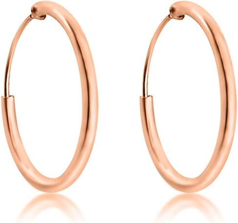 925 Sterling Silver 18K Rose Gold Plated TINY/SMALL/MEDIUM/LARGE Endless Hoops/Sleepers Earrings - Thickness 2 mm - Outer Diameter: 10, 12, 14, 16, 18, 20, 25, 30, 35, 40, 50, 60, 70, 80 mm in Saudi Arabia