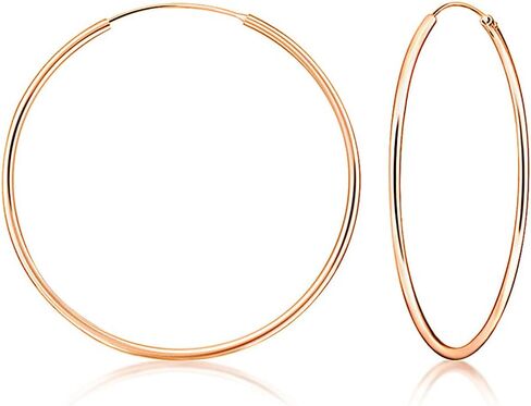 925 Sterling Silver 18K Rose Gold Plated TINY/SMALL/MEDIUM/LARGE Endless Hoops/Sleepers Earrings - Thickness 2 mm - Outer Diameter: 10, 12, 14, 16, 18, 20, 25, 30, 35, 40, 50, 60, 70, 80 mm in Saudi Arabia
