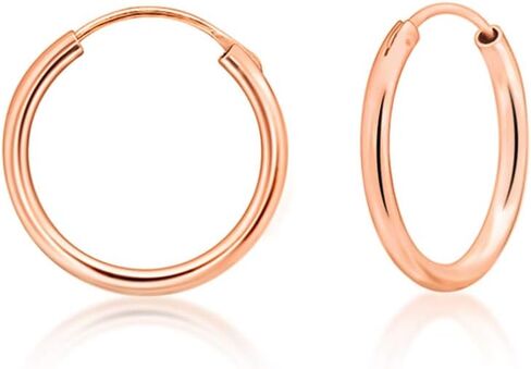 925 Sterling Silver 18K Rose Gold Plated TINY/SMALL/MEDIUM/LARGE Endless Hoops/Sleepers Earrings - Thickness 2 mm - Outer Diameter: 10, 12, 14, 16, 18, 20, 25, 30, 35, 40, 50, 60, 70, 80 mm in Saudi Arabia