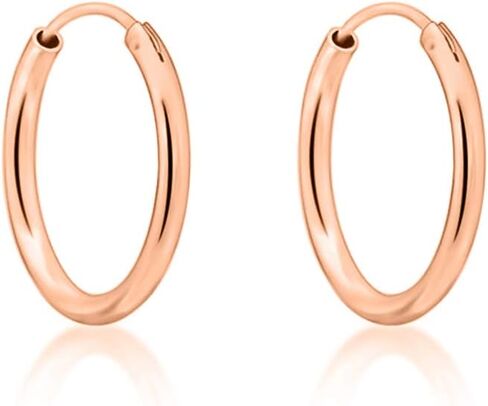 925 Sterling Silver 18K Rose Gold Plated TINY/SMALL/MEDIUM/LARGE Endless Hoops/Sleepers Earrings - Thickness 2 mm - Outer Diameter: 10, 12, 14, 16, 18, 20, 25, 30, 35, 40, 50, 60, 70, 80 mm in Saudi Arabia
