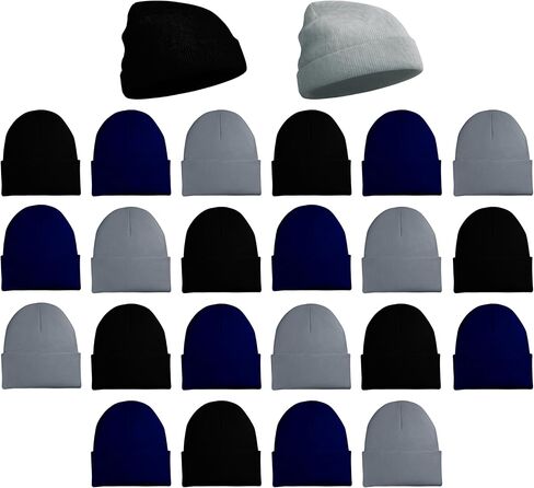 24 Pack Winter Beanies, Bulk Unisex Thermal Toboggan Hats Donation Skull Caps in Kuwait