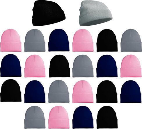 24 Pack Winter Beanies, Bulk Unisex Thermal Toboggan Hats Donation Skull Caps in Kuwait
