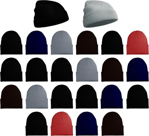 24 Pack Winter Beanies, Bulk Unisex Thermal Toboggan Hats Donation Skull Caps in Kuwait