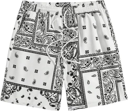 Milumia Men's Boho Paisley Print Drawstring Waist Shorts Summer Track Shorts with Pockets in Saudi Arabia