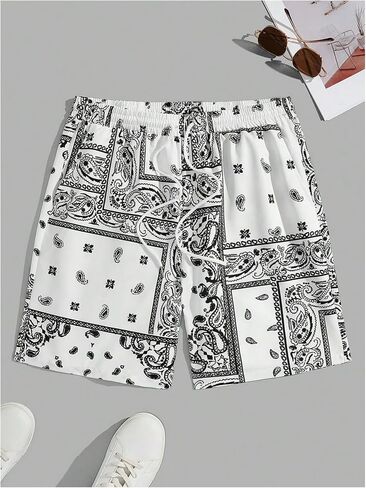 Milumia Men's Boho Paisley Print Drawstring Waist Shorts Summer Track Shorts with Pockets in Saudi Arabia