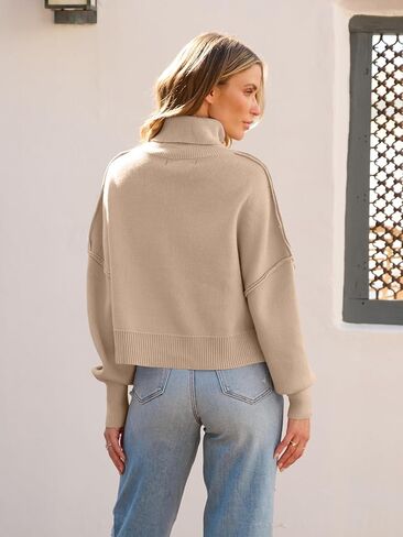 MEROKEETY Women's Turtleneck Cropped Sweater 2024 Batwing Sleeve Oversized Ribbed Knit Pullover Jumper Tops in Saudi Arabia