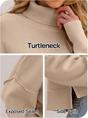 MEROKEETY Women's Turtleneck Cropped Sweater 2024 Batwing Sleeve Oversized Ribbed Knit Pullover Jumper Tops in Saudi Arabia