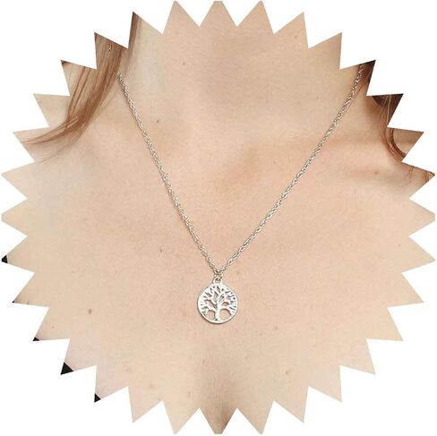 Vintage Tree of Life Necklace Family Tree Choker Necklace Circle Pendant Necklace Silver Tree Choker Necklace Jewelry for Women (Silver) in Saudi Arabia