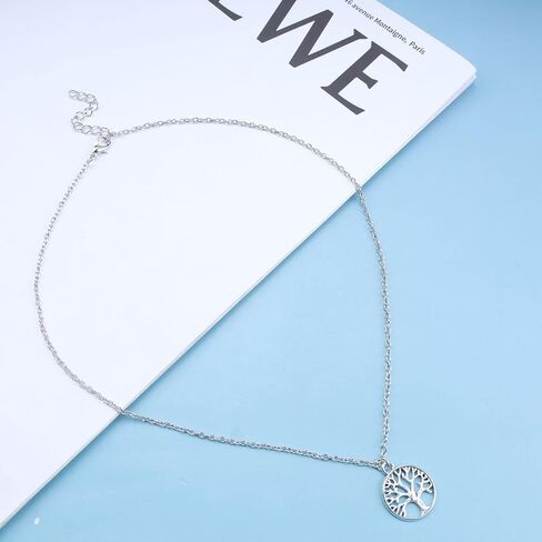 Vintage Tree of Life Necklace Family Tree Choker Necklace Circle Pendant Necklace Silver Tree Choker Necklace Jewelry for Women (Silver) in Saudi Arabia