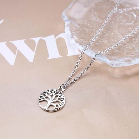 Vintage Tree of Life Necklace Family Tree Choker Necklace Circle Pendant Necklace Silver Tree Choker Necklace Jewelry for Women (Silver) in Saudi Arabia