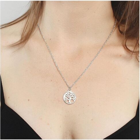 Vintage Tree of Life Necklace Family Tree Choker Necklace Circle Pendant Necklace Silver Tree Choker Necklace Jewelry for Women (Silver) in Saudi Arabia
