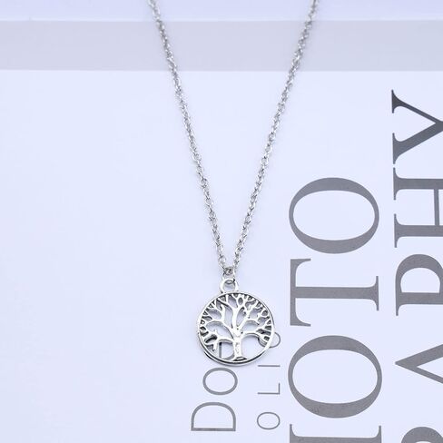 Vintage Tree of Life Necklace Family Tree Choker Necklace Circle Pendant Necklace Silver Tree Choker Necklace Jewelry for Women (Silver) in Saudi Arabia