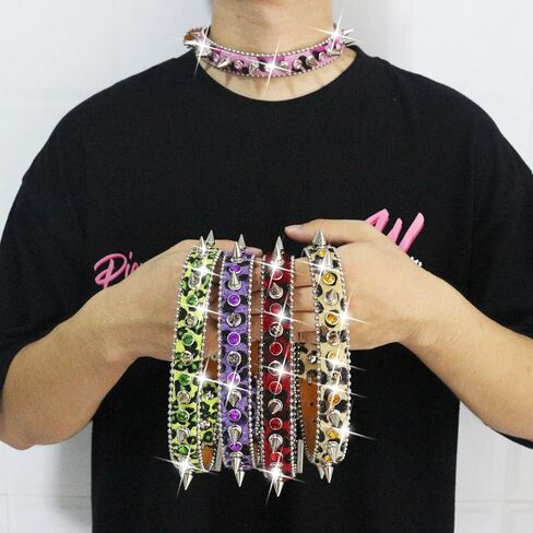 spiked choker Rhinestone spiked choker goth choker men women punk collar emo y2k spiked choker goth accessories for women in Kuwait