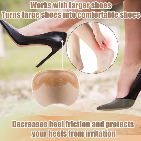 4 Pairs Anti-Slip Heel Grips, Heel Liners Self-Adhesive Back of Heel Cushion Inserts for Too Big Loose Shoes Filler Improved Shoe Fit and Comfort, Heel Pads and Shoe Protectors (Skin Color) in Saudi Arabia