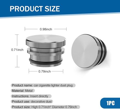1 PC Car Cigarette Lighter Cover, Alloy Craftsman with Anti-Water Ingress Rubber Gasket Dust Cover Plug, Decorative Modification Accessories, Suitable for Most Car Models (Silver) in Kuwait