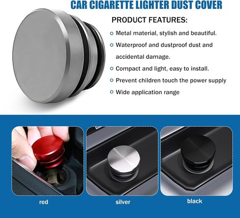 1 PC Car Cigarette Lighter Cover, Alloy Craftsman with Anti-Water Ingress Rubber Gasket Dust Cover Plug, Decorative Modification Accessories, Suitable for Most Car Models (Silver) in Kuwait