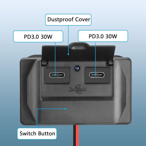 CERRXIAN 12V / 24V RV USB لوحة مخرج جدار جبل، 60W مزدوج PD3.0 نوع C منفذ شاحن سيارة مقبس متعدد المنافذ محول الطاقة DIY 12V الملحقات لشاحنة حافلة السيارة RV - حزمة واحدة in Saudi Arabia