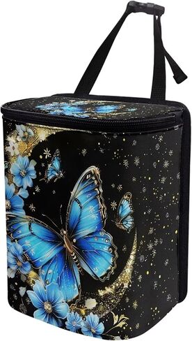 Butterfly Moon Print Car Trash Bag with Zipper Leakproof Car Trash Can Bin Auto Garbage Bag Collapsible Automotive Organizer Hanging Car Garbage Can in Kuwait