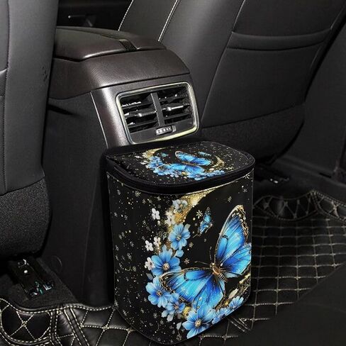 Butterfly Moon Print Car Trash Bag with Zipper Leakproof Car Trash Can Bin Auto Garbage Bag Collapsible Automotive Organizer Hanging Car Garbage Can in Kuwait