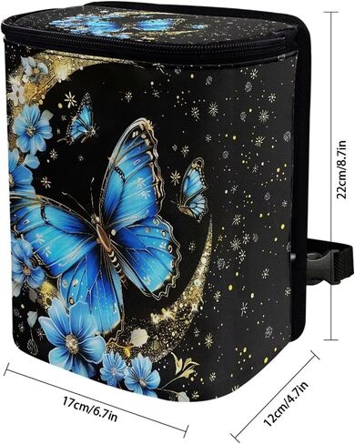 Butterfly Moon Print Car Trash Bag with Zipper Leakproof Car Trash Can Bin Auto Garbage Bag Collapsible Automotive Organizer Hanging Car Garbage Can in Kuwait