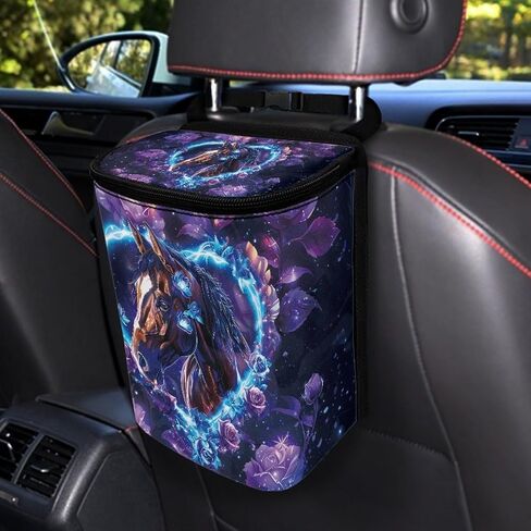 Butterfly Moon Print Car Trash Bag with Zipper Leakproof Car Trash Can Bin Auto Garbage Bag Collapsible Automotive Organizer Hanging Car Garbage Can in Kuwait