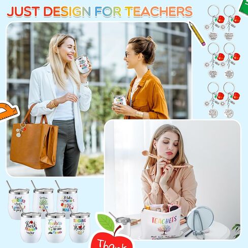 Nitial 6 Sets Teacher Christmas Gifts Teacher Appreciation Gifts 12 oz Teacher Tumbler Makeup Bag Keychain Teacher Gifts for Women Teachers Day Gifts Xmas Thank You Gifts for Teachers(Rose Gold) in Kuwait