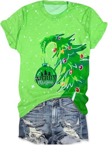 قميص عيد الميلاد للنساء شجرة عيد الميلاد عطلة قميص Whoville Tree تي شيرت عيد الميلاد مضحك الأخضر الوحش Crewneck تي شيرت in Kuwait
