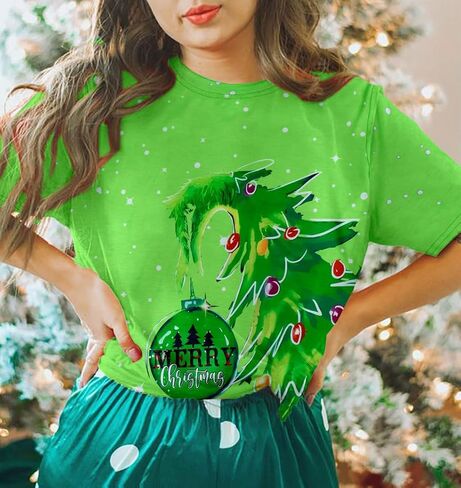 قميص عيد الميلاد للنساء شجرة عيد الميلاد عطلة قميص Whoville Tree تي شيرت عيد الميلاد مضحك الأخضر الوحش Crewneck تي شيرت in Kuwait