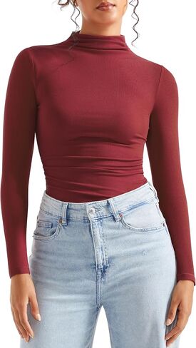 SUUKSESS Women Ribbed Modal Long Sleeve Casual Tops High Neck Going Out T Shirts in Saudi Arabia