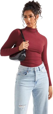 SUUKSESS Women Ribbed Modal Long Sleeve Casual Tops High Neck Going Out T Shirts in Saudi Arabia