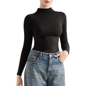 SUUKSESS Women Ribbed Modal Long Sleeve Casual Tops High Neck Going Out T Shirts