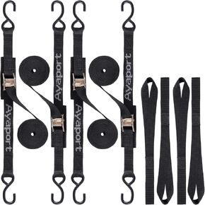 Ayaport Cam Buckle Tie Down Straps 8 feet 3000lbs Break Strength Securing Straps with S Hooks for Motorcycle, Kayak, Car, Truck, Dirt Bike