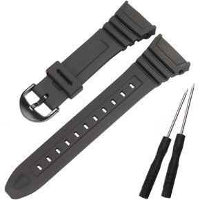 Resin Replacement Watch Band Compatible with Casio W-96H Men's Black Resin Strap W96H W-96H Sport Waterproof Watch Wristband