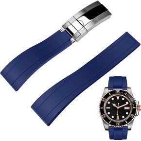 Juntan FKM Rubber Watch Strap for Men Women, 20mm 22mm Watch Band Fluororubber Rubber with Classic Rolex Style Deployment Clasp