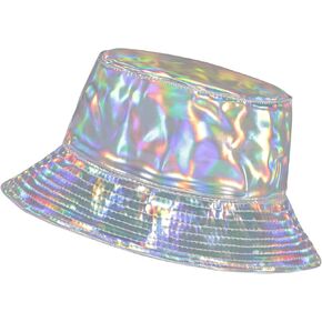 Manfnee Rave Bucket Hat for Men Women Waterproof Rain Hat Wide Brim Bucket Hat Metallic Party Hats