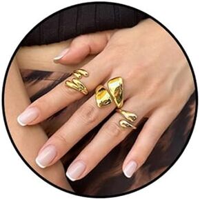 Gold Chunky Rings Set for Women Stackable Ring Gold Irregular Ring Adjustable Silver Statement Rings Open Bold Thick Rings 14K Gold Ring Set Jewelry Prom Costume Accessories