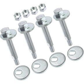 4 Pcs Eccentric Alignment Camber Bolt Compatible for Mitsubishi Montero 2001-2006, Durable Metal Silver Tone Alignment Caster Fitting Adapter Replacement