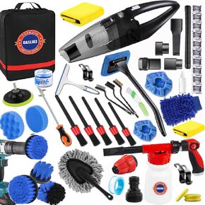 GASLIKE 63PCS Car Cleaning kit,Car Interior Detailing Kit with Detailing Brush Set,Car Cleaning Supplies, Adjustable Hose Wash Sprayer-Quick Connector