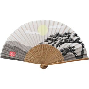 Terra Distribution Folding Fan [Japan Import] Hand Fans for Women Foldable, Japanese Fan, Unique Design, Handmade Bamboo, Silk Fan, 8.6" (22cm), Abanicos de Mano (320 (Tiger, Dragon, Castle))