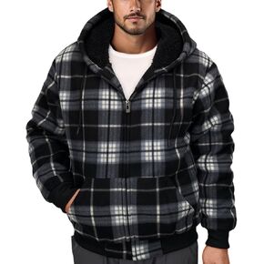 Flannel Plaid Mens Hoodies Soft Warm Sherpa Fleece Lined Full Zip Up Heavyweight Thick Sweatshirt