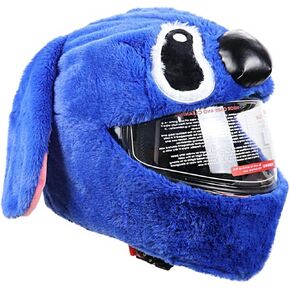 Motorcycle Helmet Cover, Men Women Crazy Fun Rides Gifts Anime Cute Motorcycle Helmet Accessories Funny Cartoon Plush Helmet Cover for Full Helmet (Helmet Not Included) (Blue)